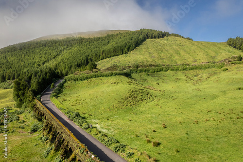 Aerial View of Muro das Nove Janelas in Ponta Delgada  Sao Miguel Island  Azores  Historic Aqueduct in Lush Green Landscape  Travel Photography  Wall Art  Poster