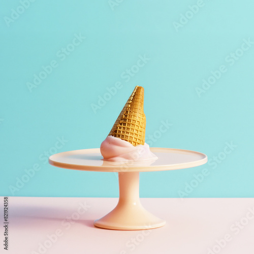 Melting Ice Cream Cone on Pedestal