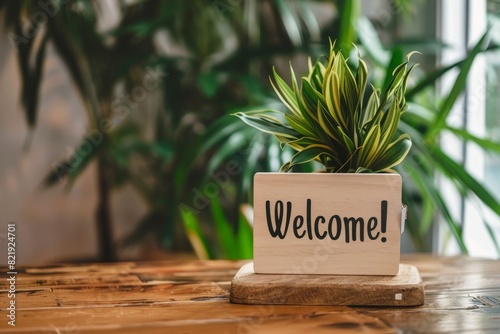 Welcoming green plant in wooden frame