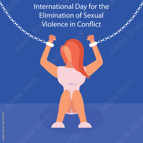 illustration vector graphic of a woman in chains on her hands, perfect for international day, elimination of sexual, violence in conflict, celebrate, greeting card, etc.