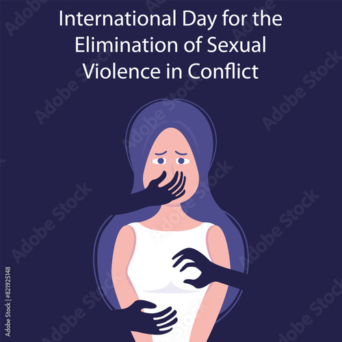 illustration vector graphic of a woman is held captive by three shadowy hands, perfect for international day, elimination of sexual. violence conflict, celebrate, greeting card, etc.