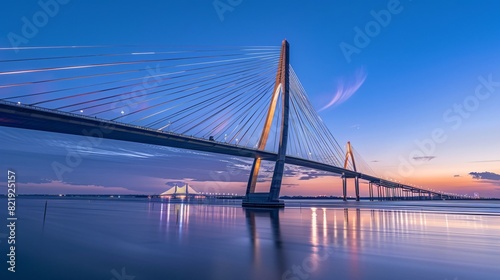 cable-stayed bridge at sunset photo