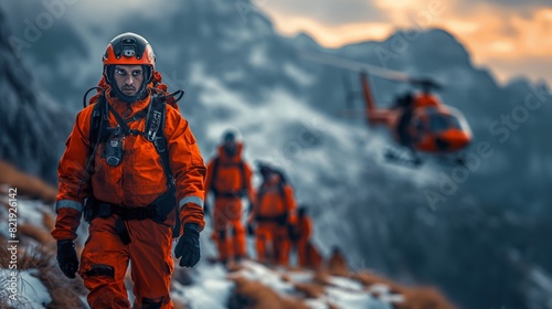 Wallpaper Mural rescue team carrying out a helicopter rescue of an injured person in the mountain  Torontodigital.ca