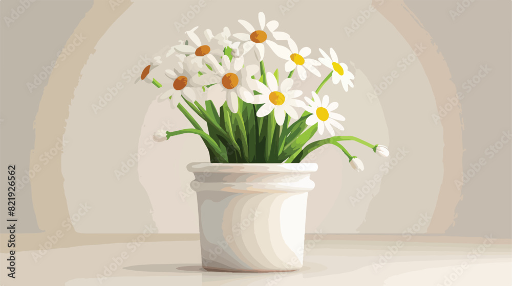 3d flower pot with plant icon. Chamomile flowerpot 