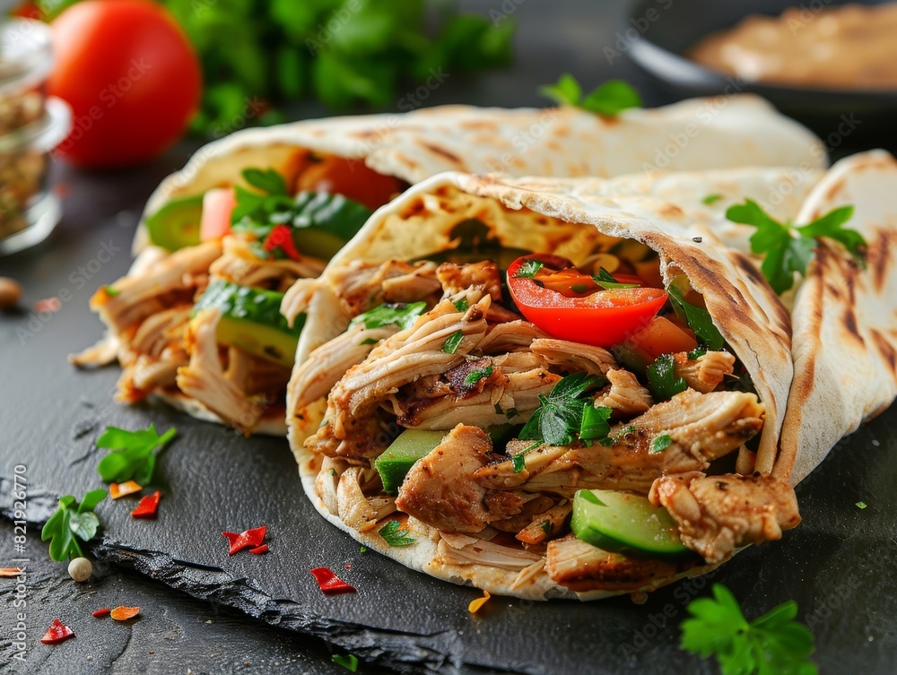 Delicious chicken wrap with fresh vegetables Delicious chicken wrap with fresh vegetables