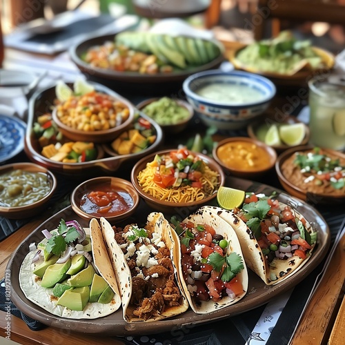 A table full of delicious Mexican food, including tacos, burritos, enchiladas, and quesadillas.
