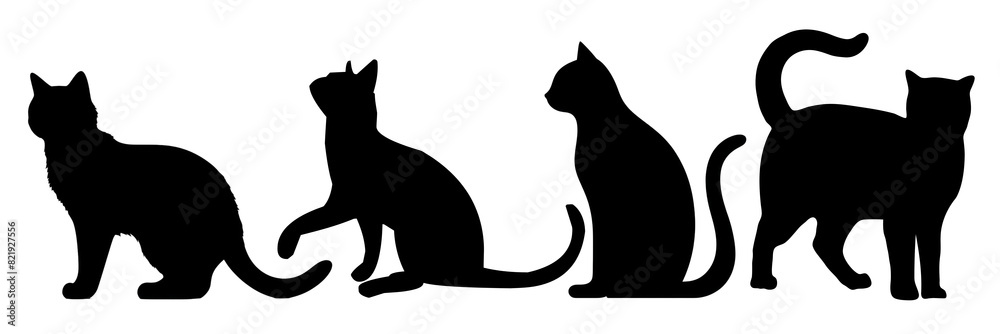 Silhouette cats png element set on transparent background