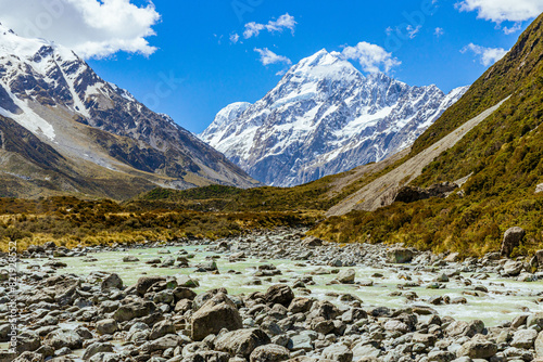 Scenic view of Mount Cook National Park in New Zealand photo