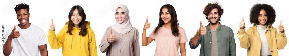 Diverse people thumbs up png element set on transparent background