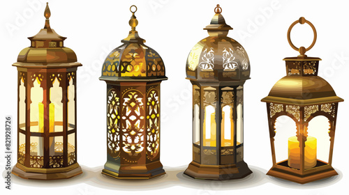 3d ramadan lantern. Islam eid fanous lamp vector.  photo