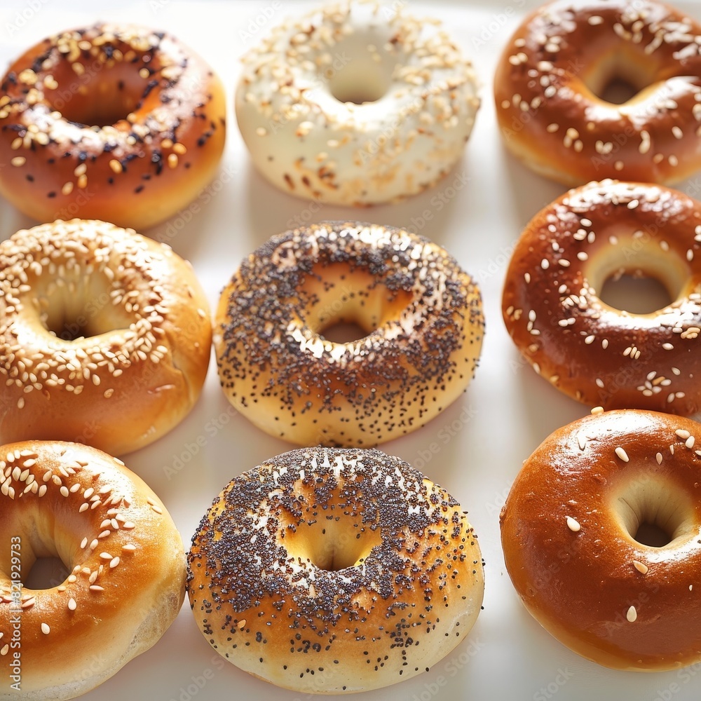 Assortment of freshly baked bagels Assortment of freshly baked bagels