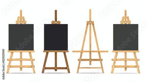 3D set of four of wooden easel stands isolated on white