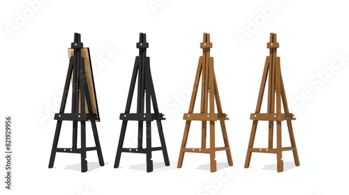 3D set of four of wooden easel stands isolated on white