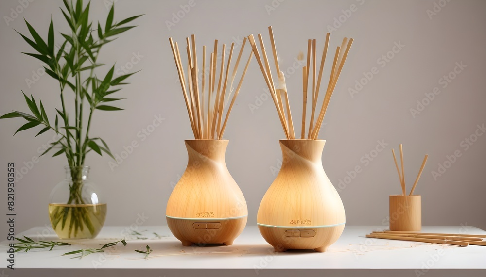 aroma diffuser with bamboo sticks on a white background. aroma diffuser with bamboo sticks on a white background.