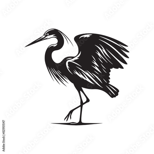 Heron Silhouette: Elegant Black Vector Art Capturing the Grace and Poise of These Majestic Wetland Birds - Heron Vector - Heron Illustration.