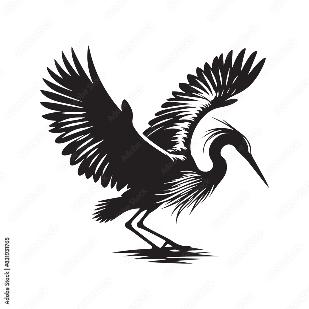Obraz premium Heron Silhouette: Elegant Black Vector Art Capturing the Grace and Poise of These Majestic Wetland Birds - Heron Vector - Heron Illustration.