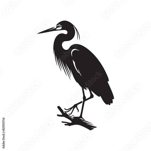 Heron Silhouette: Elegant Black Vector Art Capturing the Grace and Poise of These Majestic Wetland Birds - Heron Vector - Heron Illustration.