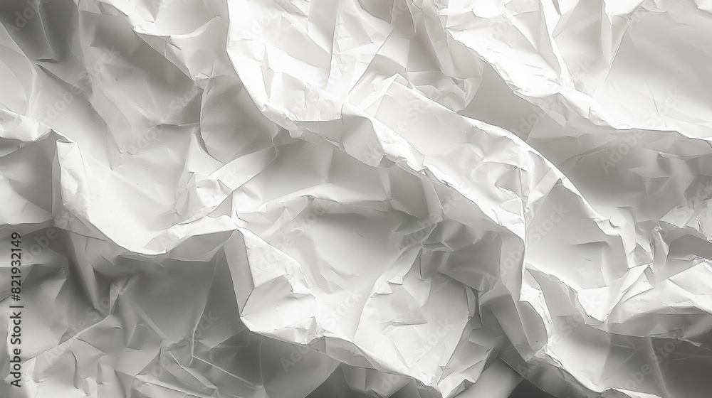 Fototapeta premium Crumpled paper makes an abstract surface. White crumpled wrinkled paper pattern surface texture background.