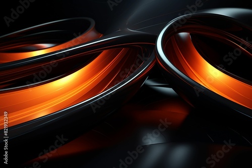 a black and orange futuristic design wallpaper with lights at the top © Wirestock