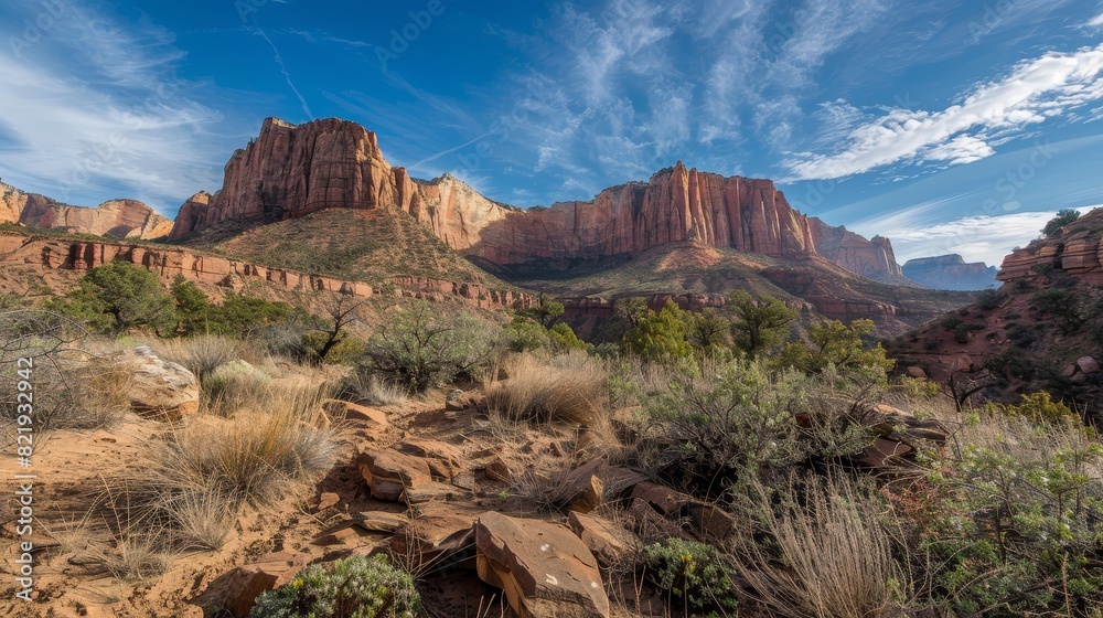 Majestic red rock formations in a desert landscape