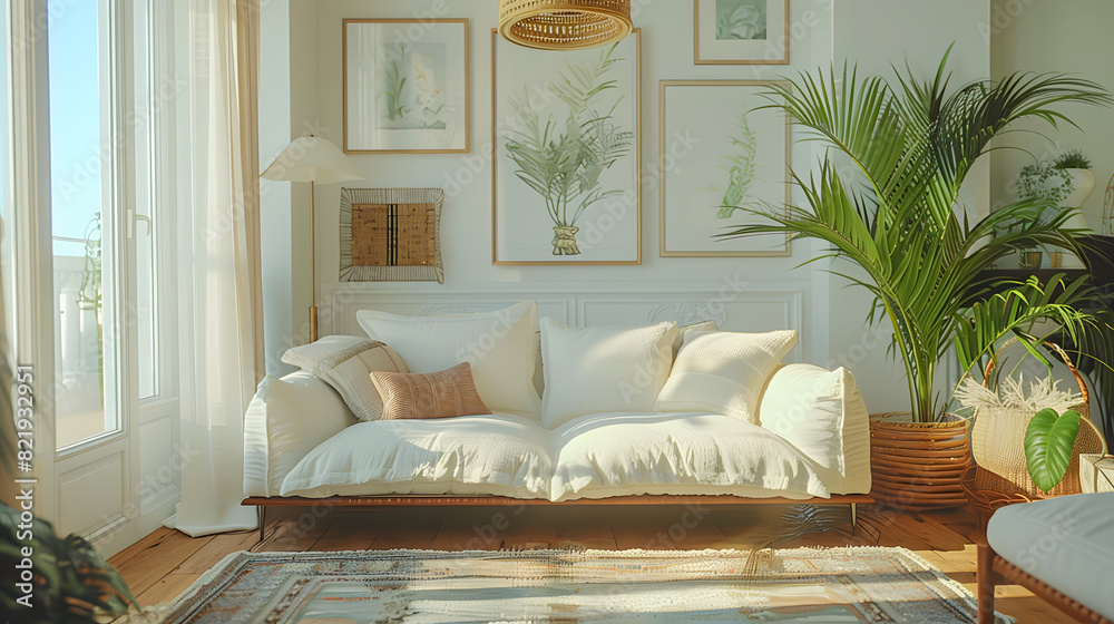 3d rendering of a bohemian style living room 3d rendering of a bohemian style living room