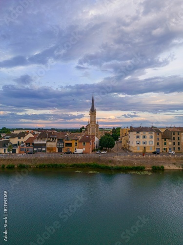 Aerial view of the city of Macon, France, with its historic architecture and winding roads photo