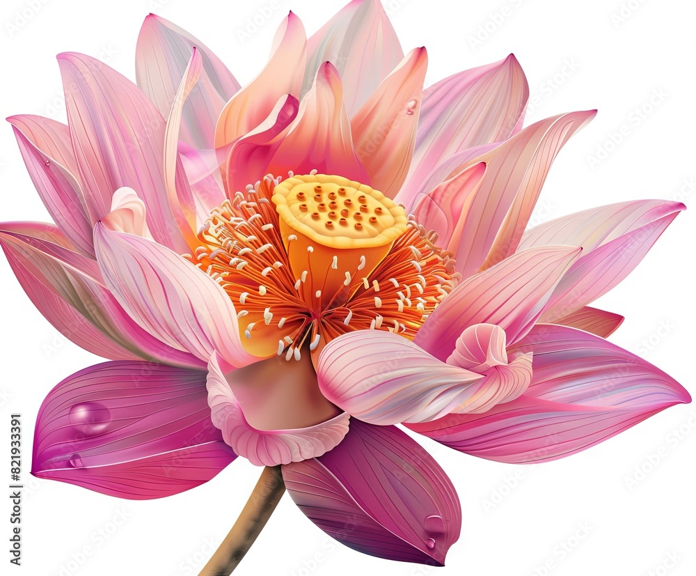 Elegant pink lotus flower with dew drops in full bloom Elegant pink lotus flower with dew drops in full bloom