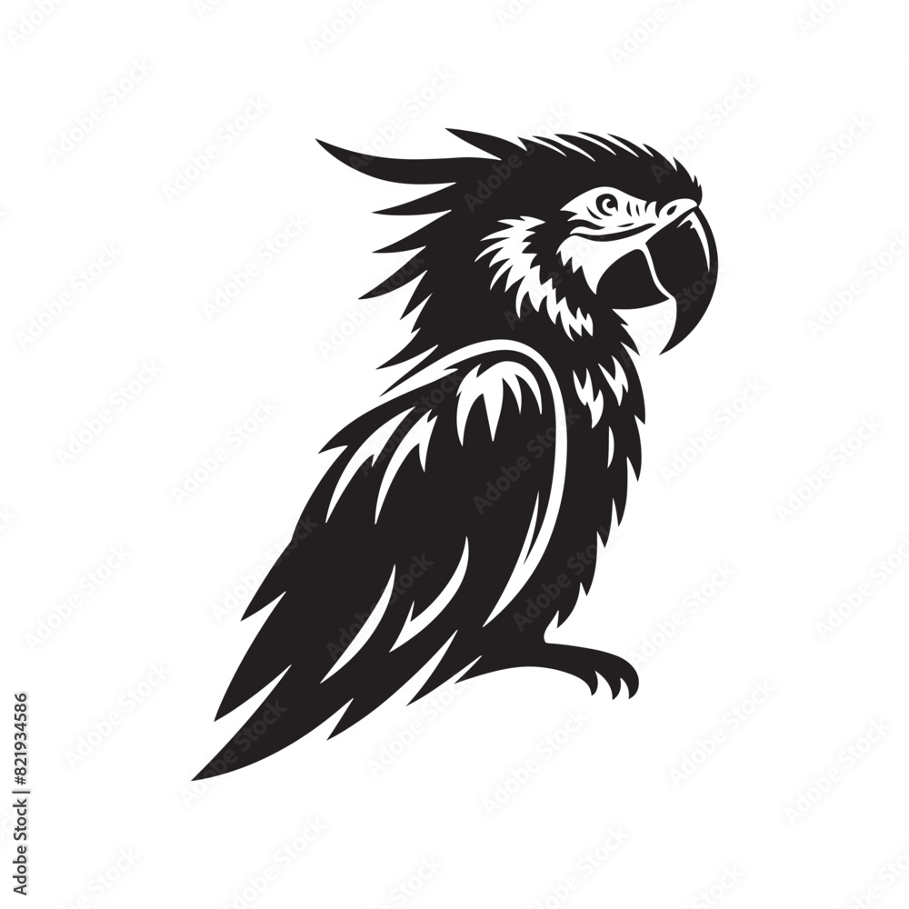 Vector Macaw Parrot Silhouette: Striking Black Vector Art Capturing the Vibrant Beauty and Tropical Majesty of These Iconic Parrots- Macaw Parrot Illustration.