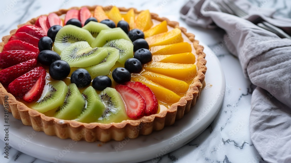 Delicious fruit tart with fresh berries and citrus slices Delicious fruit tart with fresh berries and citrus slices