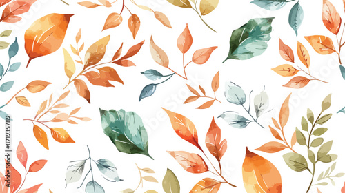 Seamless floral pattern. Watercolor leaves on a white