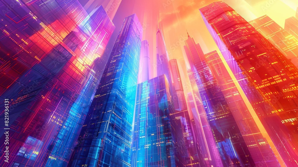 Evolution of architecture from caves to skyscrapers, cyberpunk, vibrant ...