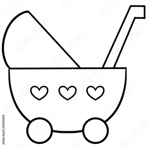baby set outline wooden dolls pram illustration and cartoon style pastel baby toy isolated