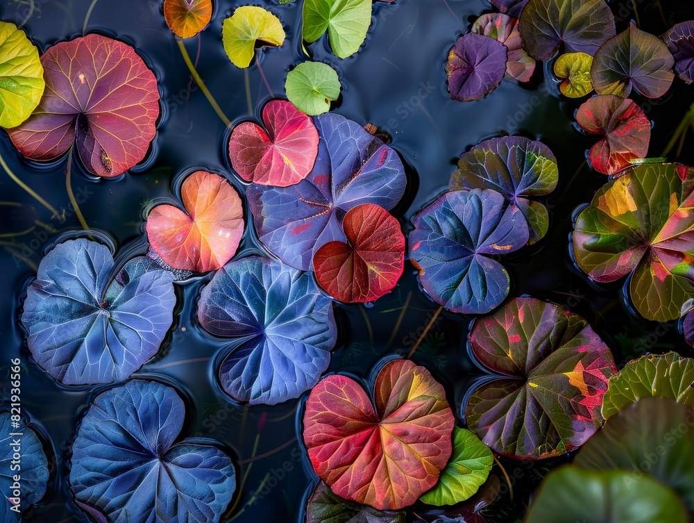Vibrant Floating Leaves in Pond