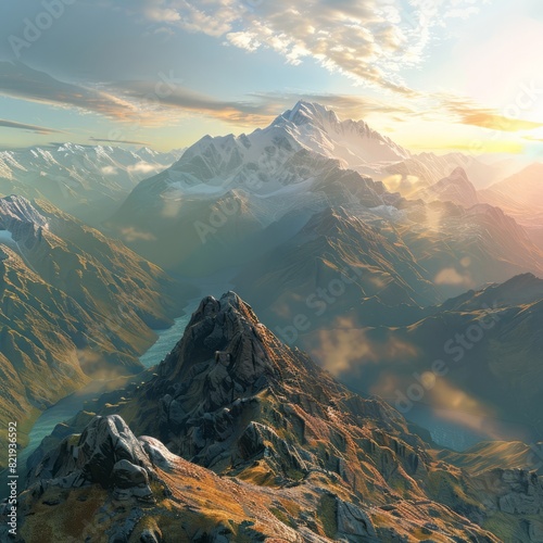 Breathtaking mountain panorama in sunligh photo