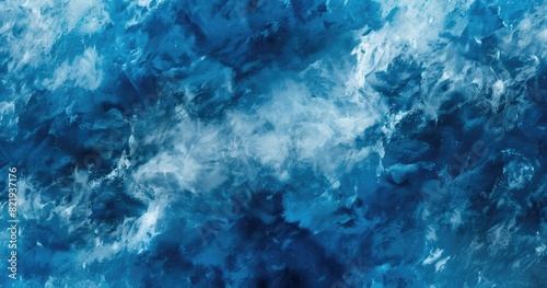 A detailed view of a blue and white tiedye artwork