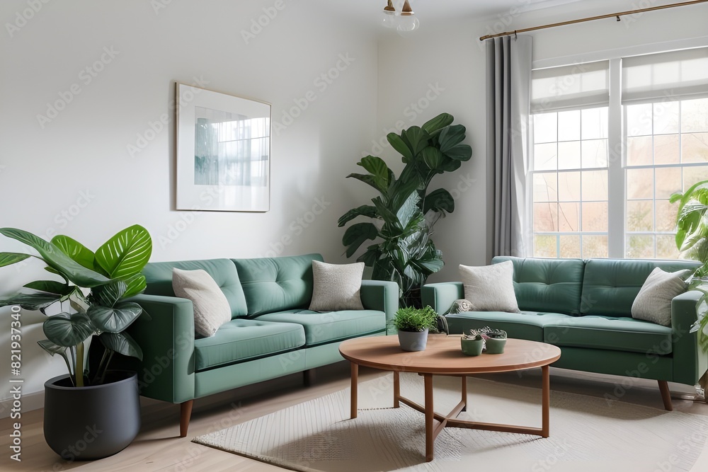 Fototapeta premium Elegant Living Space Adorned with Houseplants and Sofas