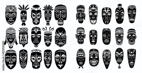 Masks with ethnic theme. Voodoo african tribal head, Zulu traditional