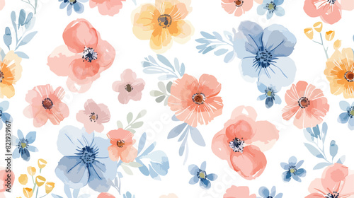 Seamless pattern with watercolor flowers repeat floral