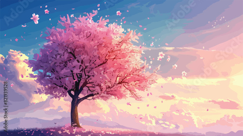 Beautiful blossoming tree on sky background Vector style