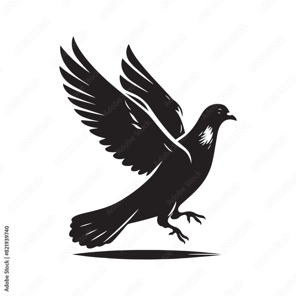 Fototapeta premium Pigeon Silhouette: Striking Black Vector Art Capturing the Urban Charm and Graceful Flight of These Iconic City Birds - Pigeon Vector - Pigeon Illustration.