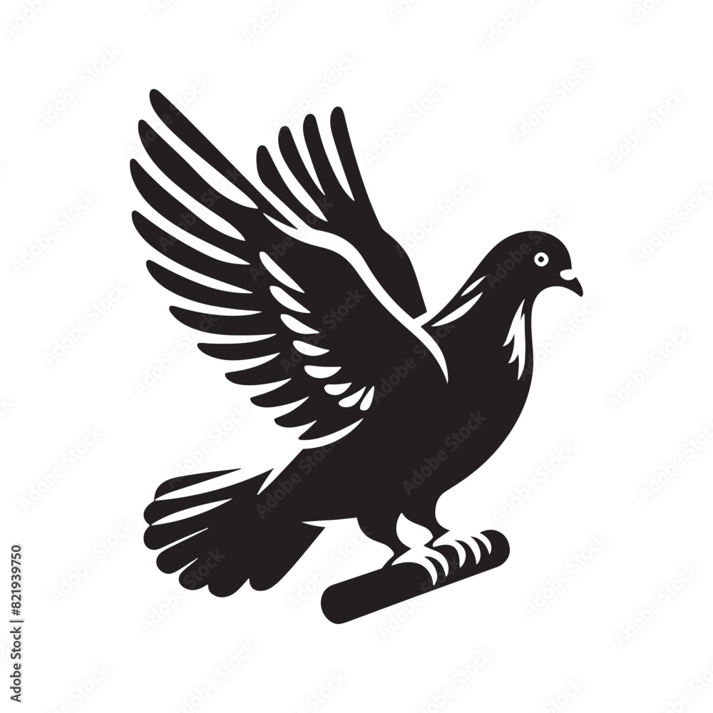 Obraz premium Pigeon Silhouette: Striking Black Vector Art Capturing the Urban Charm and Graceful Flight of These Iconic City Birds - Pigeon Vector - Pigeon Illustration.
