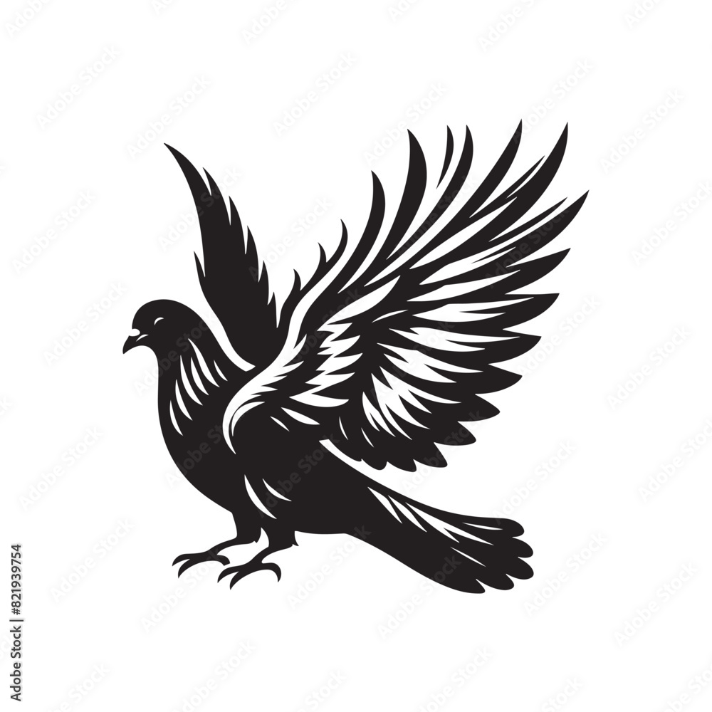 Pigeon Silhouette: Striking Black Vector Art Capturing the Urban Charm and Graceful Flight of These Iconic City Birds - Pigeon Vector - Pigeon Illustration.