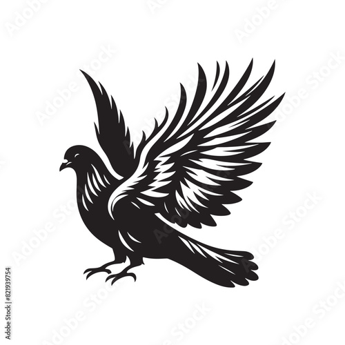 Pigeon Silhouette  Striking Black Vector Art Capturing the Urban Charm and Graceful Flight of These Iconic City Birds - Pigeon Vector - Pigeon Illustration.