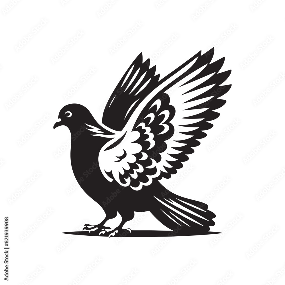 Fototapeta premium Pigeon Silhouette: Striking Black Vector Art Capturing the Urban Charm and Graceful Flight of These Iconic City Birds - Pigeon Vector - Pigeon Illustration.