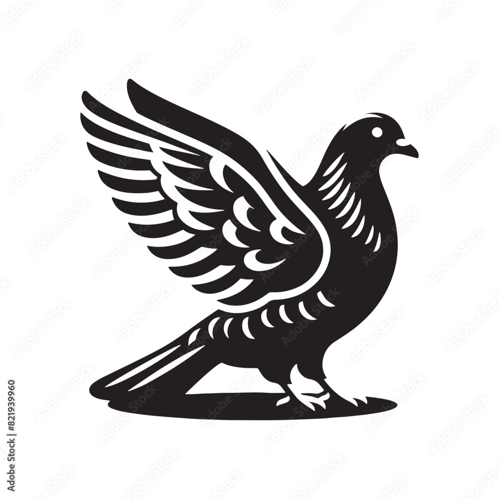 Obraz premium Pigeon Silhouette: Striking Black Vector Art Capturing the Urban Charm and Graceful Flight of These Iconic City Birds - Pigeon Vector - Pigeon Illustration.