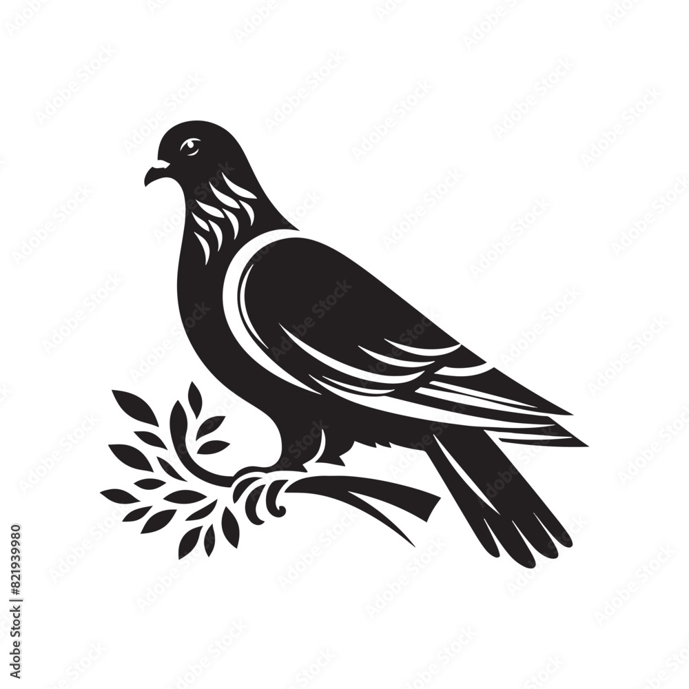Fototapeta premium Pigeon Silhouette: Striking Black Vector Art Capturing the Urban Charm and Graceful Flight of These Iconic City Birds - Pigeon Vector - Pigeon Illustration.