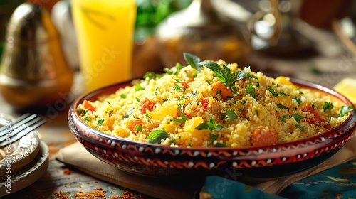 A delicious and healthy couscous dish with vegetables and herbs. Perfect for a light and easy meal. photo