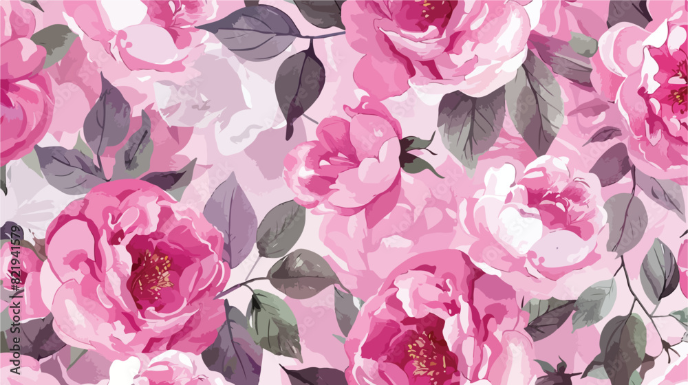 Seamless watercolor pink background floral pattern. 