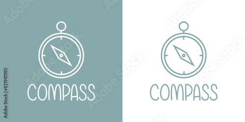 Logo Nautical. Palabra Compass con silueta de brújula de bolsillo simple con líneas