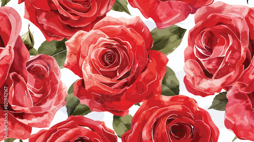 Beautiful red rose flower watercolor seamless pattern